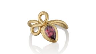Angely Martinez’s 14-karat yellow gold “Promise” ring set with a rhodolite garnet is among the jewels featured in Amanda’s Style File: Glorious Garnets. See more at No. 9 below. 20230106_StyleFile-2Angely.jpg