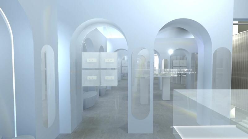 One wall of Lightbox concept shop reads “Lab-grown & delightful. It only takes two weeks to grow a 1-carat stone”