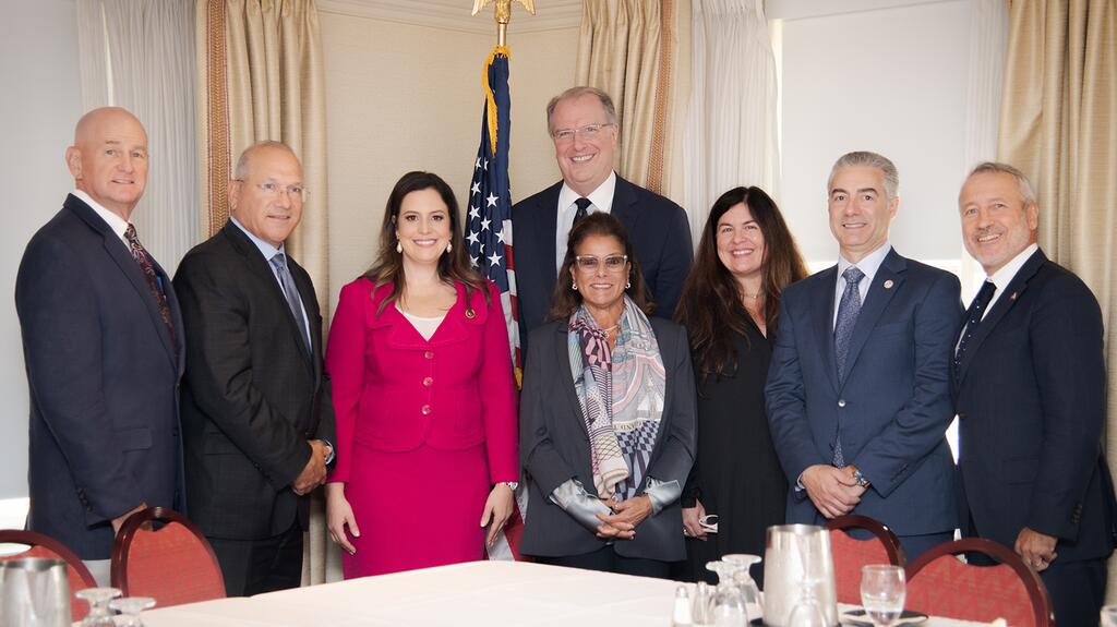 Rep. Elise Stefanik (R, NY-21 and Republican Conference Chair) (third from left) with Brian Alter, JA President and CEO Dave Bonaparte, Bill Farmer Jr., Myriam Gumuchian, Tobey Ritchie, Joseph Molfese and Oliver Stip JA members with US New York representative Elise Stefanik 2023