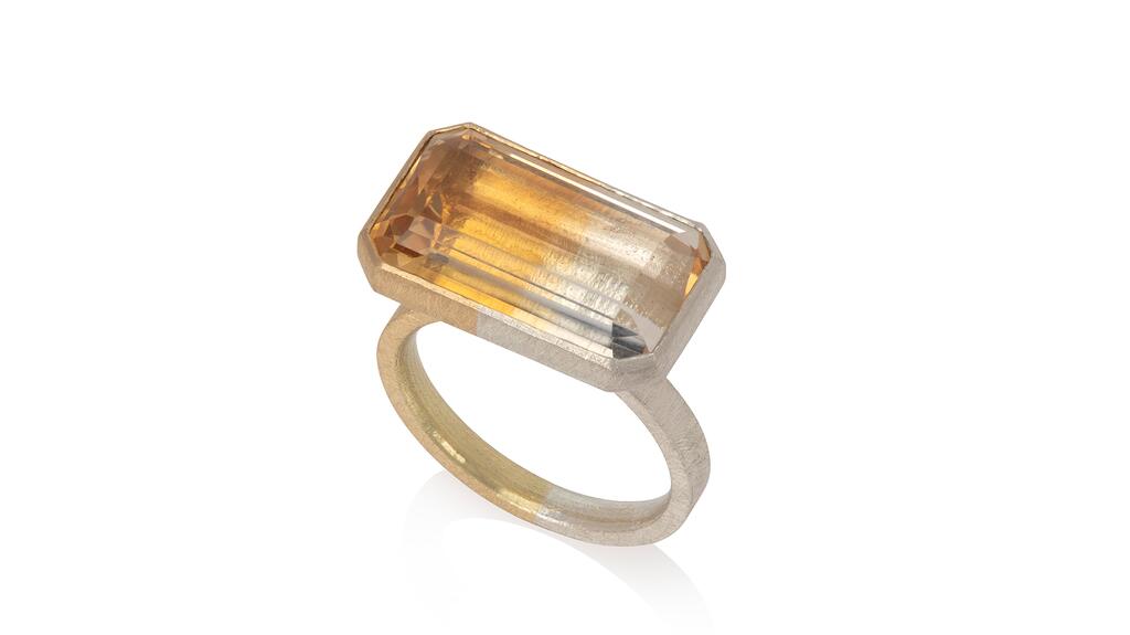 This Rachel Jones ring features a bi-color citrine-quartz. Rachel Jones citrine-quartz ring