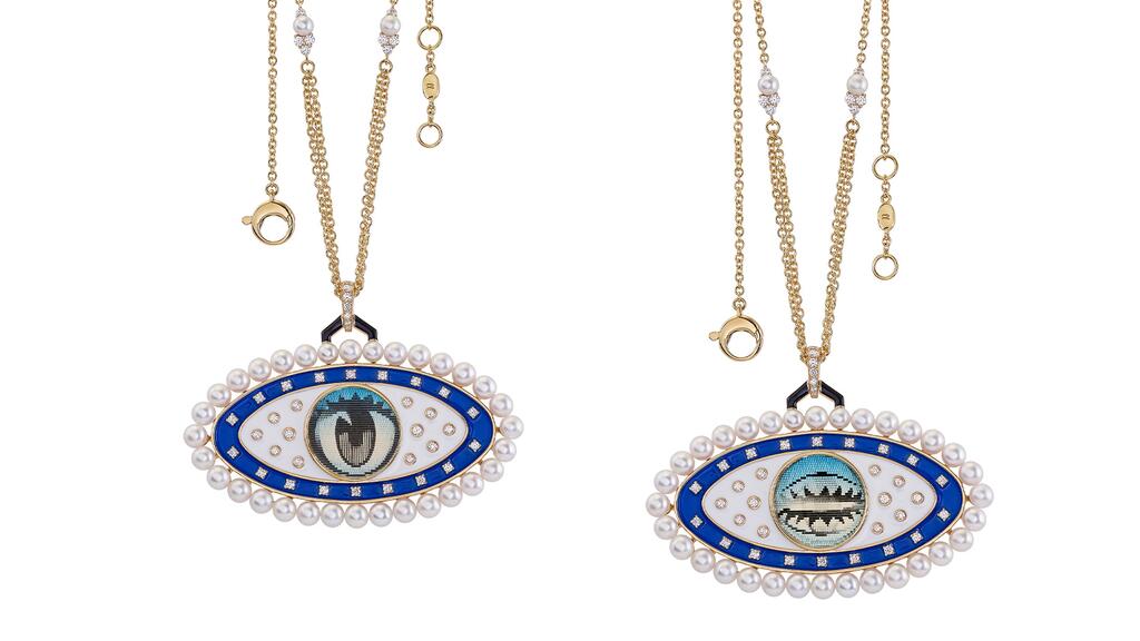 The vintage VariVue lenticular image of an eye blinks as the piece moves with its wearer. The Blink of an Eye Pendant