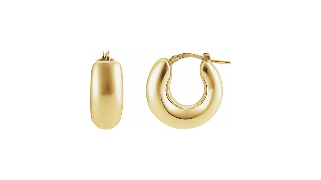 These 14-karat gold hoop earrings from Stuller’s “302 Fine Jewelry: Summer of Venus” collection are an example of the big, bold gold jewelry expected to be trending this holiday season. Stuller 14-karat gold hoop earrings