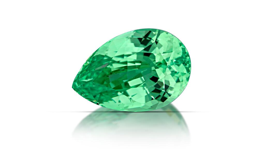 A 4.08-carat pear-shaped mint garnet from Merelani (Tanzania) from Kimberly Collins Colored Gems Kimberly Collins mint garnet
