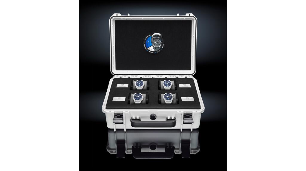 The Pilot’s Watch Chronograph Edition “Polaris Dawn” (Ref. IW389111) timepieces feature a 44.5-millimeter case made of white ceramic and dark blue lacquered dials with stars along with the mission logo. 20240826_IWC Polaris watches.jpg