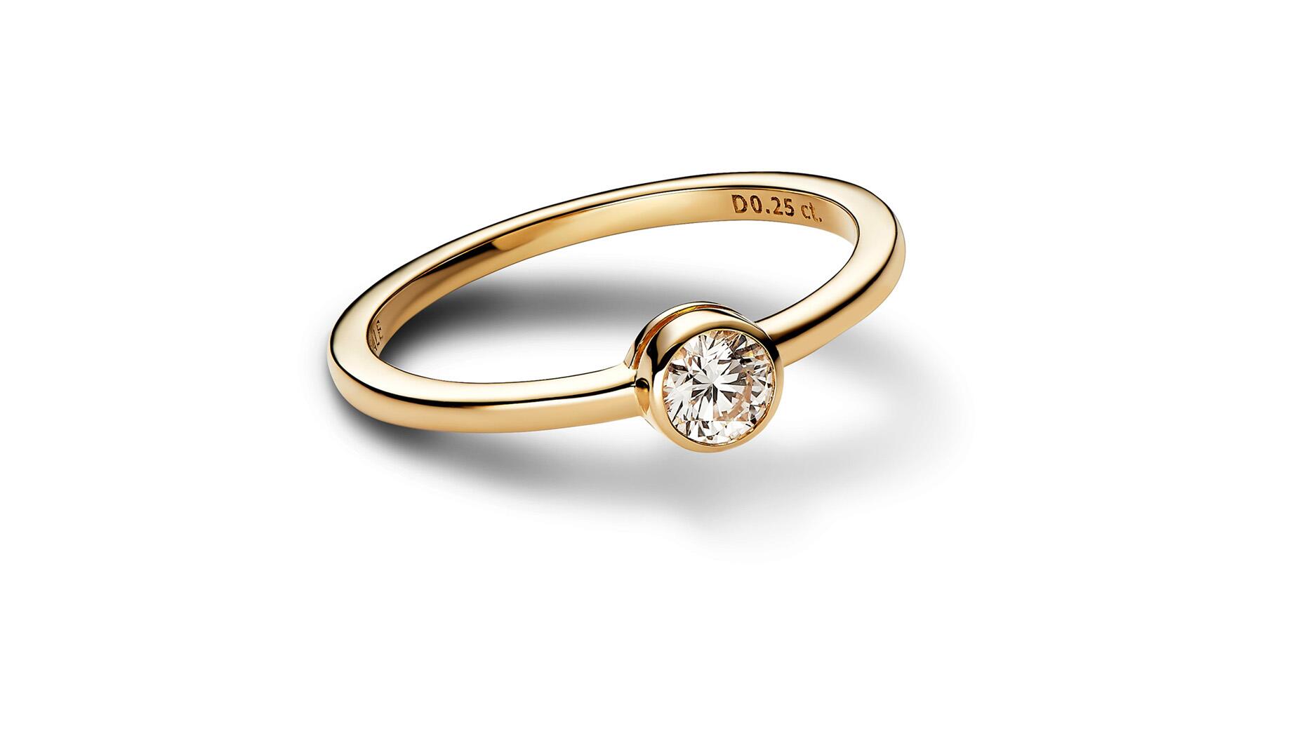 Pandora plans to release three new collections of lab-grown diamond jewelry later this month. Pictured is a ring from the new assortment. Pandora lab-grown diamond ring