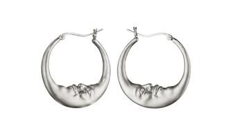 White jewels, like these platinum and diamond moon hoops from Anthony Lent ($6,560), are the focus of Amanda Gizzi’s latest Style File. Anthony Lent platinum and diamond large moon hoop earrings