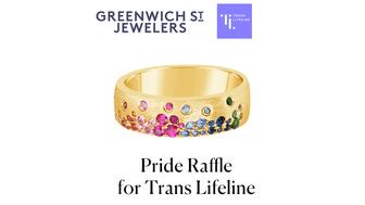 New York City-based jewelry store Greenwich St. Jewelers is selling raffle tickets with all sales going to support nonprofit Trans Lifeline. Greenwich St jewelers pride raffle