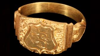 A size 8.5 signet ring engraved with initials “SS” may have been owned by San Francisco jeweler Samuel Shreve, who was a passenger on the S.S. Central America when the ship sank in 1857 on a voyage to New York. (Photo credit: Holabird Western Americana Collections) 20221122_SS-CentralAmerica-header.jpg