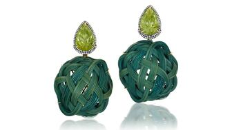 Silvia Furmanovich "Bamboo Earrings" in 18-karat yellow gold with diamond, peridot, and tsavorite Silvia Furmanovich Bamboo Earrings in 18-karat yellow gold with diamond, peridot and tsavorite