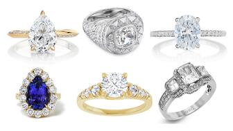 Fancy shapes, multiple stones and sculptural designs are just a few of the engagement ring trends experts expect to see flourish or continue in 2024. A selection of engagement rings