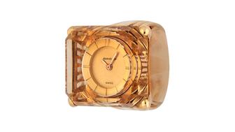 This 18-karat gold and citrine Jaeger-LeCoultre Ref. 7295 pinky-ring watch dates to 1953 and is one of 24 lots being offered in Sotheby’s upcoming “Rough Diamonds” watch auction. The watches will be on display in Geneva Monday through Wednesday, with the sale slated to take place Thursday. Jaeger-LeCoultre citrine pinky-ring watch