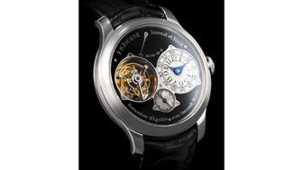 This F.P. Journe platinum “Tourbillon Souverain Black Label” timepiece was the top lot at the “Time & Space: Watches from the Collection of Glen de Vries” sale, held Oct. 18. F.P. Journe platinum “Tourbillon Souverain Black Label” timepiece