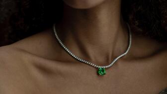 Sonya K. Taylor diamond tennis necklace with tourmaline drop