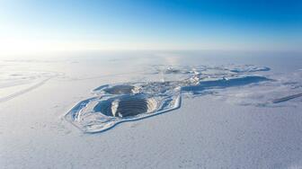 Production fell 22 percent year-over-year to 740,000 carats in the first quarter at Rio Tinto’s Diavik Diamond Mine in Canada’s Northwest Territories. Aerial shot of the Diavik Diamond Mine in Canada’s Northwest Territories