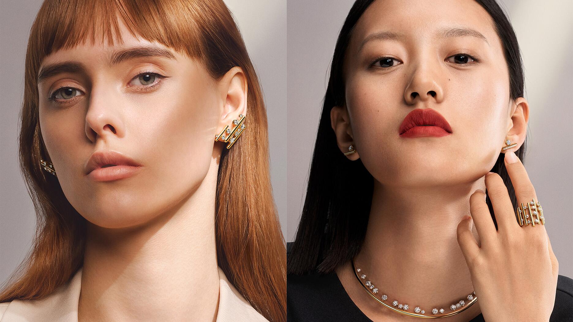 Hearts On Fire’s new rebrand comes along with the announcement of its new signature “Barre” collection, styled in its “Light, Unleashed” campaign seen above. Models wearing the Hearts On Fire Barre collection