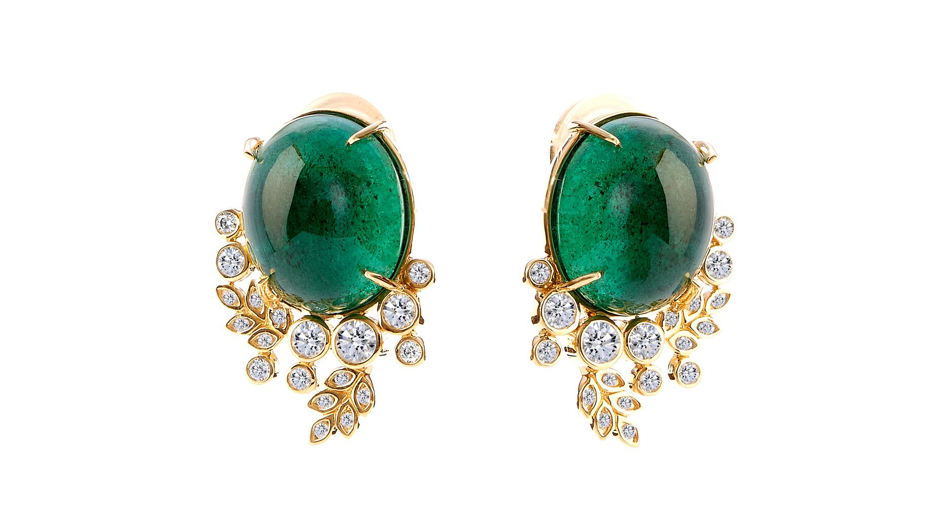 These 18-karat gold and diamond earrings set with emeralds from Zambia are one of 20 pieces of jewelry featured in this Amanda’s Style File, which celebrates May’s beloved birthstone. Syna emerald earrings