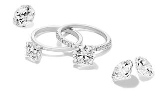 A pair of octagonal-cut diamond engagement rings from James Allen. The Signet Jewelers-owned retailer has added the diamond cut to its website alongside the debut of its new ChatGPT plugin to help shoppers find an engagement ring. James Allen octagonal cut diamond engagement rings