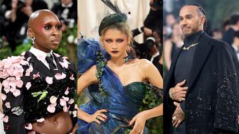 This year’s Met Gala theme was “The Garden of Time,” celebrating the Costume Institute’s new exhibition titled “Sleeping Beauties: Reawakening Fashion.” From left to right are three 2024 Met Gala attendees, Cynthia Erivo in Roberto Coin, Zendaya in Bulgari, and Formula One race car driver Lewis Hamilton in Briony Raymond. Cynthia Erivo, Zendaya, Lewis Hamilton at the Met Gala