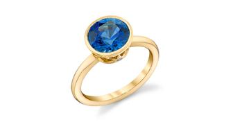 An 18-karat gold engagement ring with a blue sapphire and diamonds from Future Fortune Jewelry. On Pinterest, searches for the term “blue wedding rings” have risen in popularity over the past year, part of a larger trend of couples looking to incorporate more color into their nuptials. Future Fortune sapphire ring