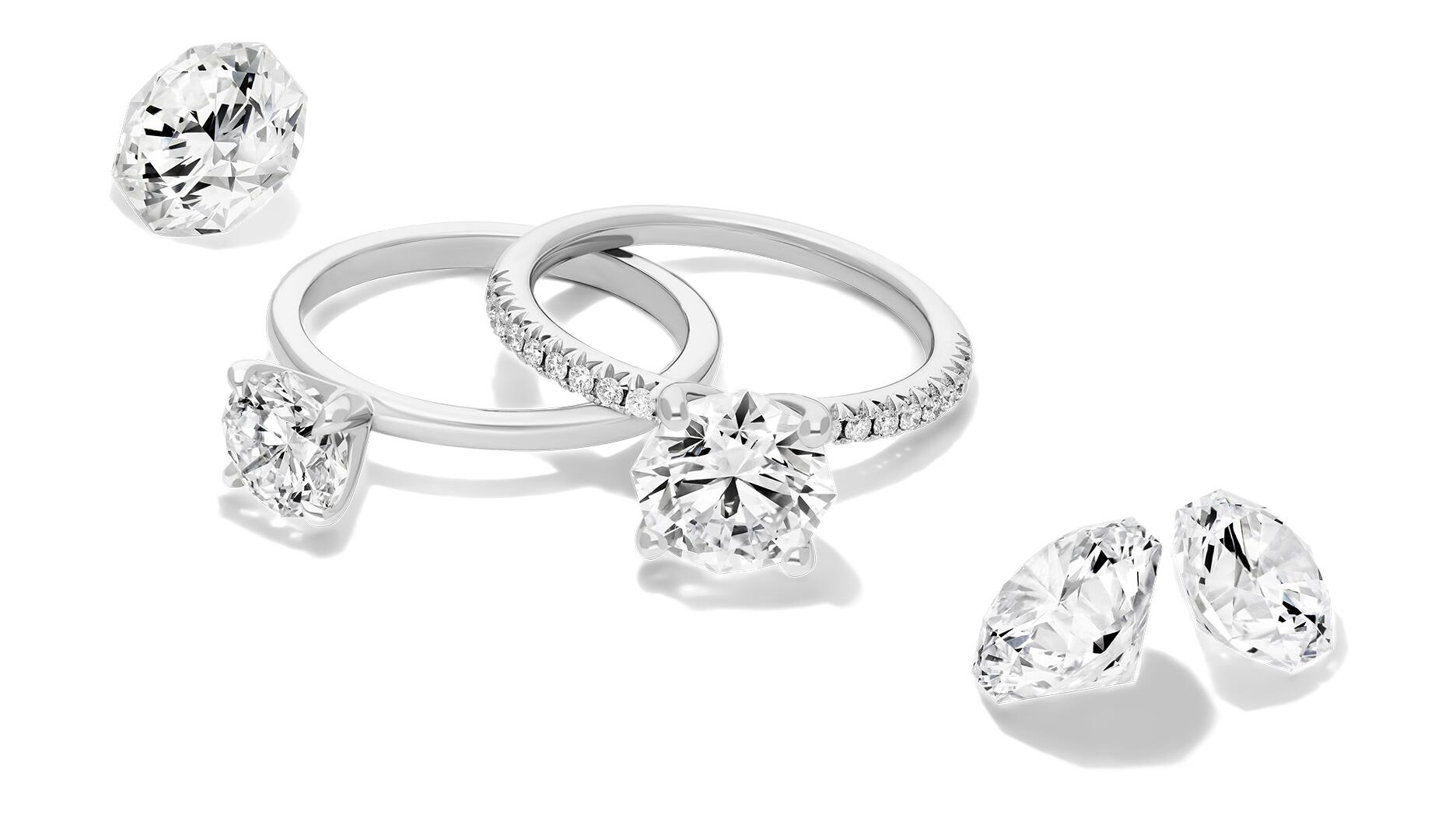 A pair of octagonal-cut diamond engagement rings from James Allen. The Signet Jewelers-owned retailer has added the diamond cut to its website alongside the debut of its new ChatGPT plugin to help shoppers find an engagement ring. James Allen octagonal cut diamond engagement rings