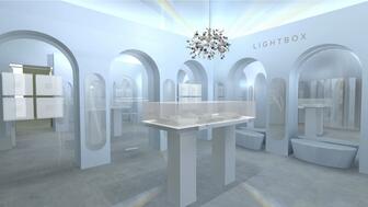 This rendering provided by Lightbox shows one view of its 250-square-foot concept shop in House of Showfields, located at 187 Kent Ave. in Brooklyn, New York. Rendering of Lightbox lab-grown diamond store in House of Showfields