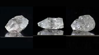 In the first tender of the year of Lulo diamonds, three diamonds totaling 361 carats sold for $10.5 million. The Type IIa diamonds weigh, from left to right, 203 carats, 116 carats, and 42 carats. 203-carat, 116-carat, and 42-carat diamond