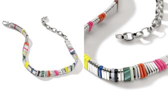 In celebration of Pride month, John Hardy is partnering with a newlywed celebrity couple to promote two new “Pride Colorblock” pieces, a necklace (pictured) and a bracelet.
John Hardy Pride Colorblock necklace