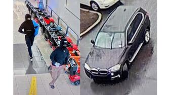 Police shared surveillance footage of two suspects wanted in connection with an armed robbery of a jewelry store in Cherry Hill Mall in Cherry Hill, New Jersey. Surveillance images of Cherry Hill jewelry store robbery suspects and car