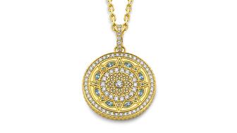Buddha Mama “Mandala” pendant in 20-karat yellow gold with blue topaz and diamonds ($16,600) Buddha Mama “Mandala” pendant in 20-karat yellow gold with blue topaz and diamonds