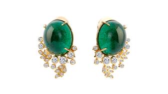 These 18-karat gold and diamond earrings set with emeralds from Zambia are one of 20 pieces of jewelry featured in this Amanda’s Style File, which celebrates May’s beloved birthstone. Syna emerald earrings
