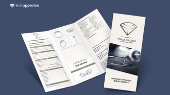The trifold brochure includes a detailed item description, diamond and gemstone grading scales, diamond plots, and up to four high-resolution images, said the company. There is also a format for timepiece appraisals. Instappraise Trifold Brochure