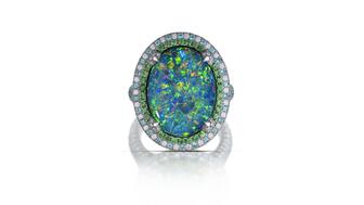 The deadline to enter with early bird pricing is Sept. 20, and the final deadline is Oct. 9. Pictured is last year’s “Best of Show” award winner in the Spectrum division, a platinum ring featuring a 15.22-carat black opal by Niveet Nagpal at Omi Privé. This year marks the 40th anniversary of the jewelry design contest.