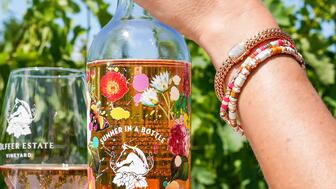 John Hardy is partnering with Wölffer Estate on a new capsule collection to celebrate the 10th anniversary of its Summer in a Bottle rosé. John Hardy bracelet and Wölffer Estate Summer in a Bottle rosé