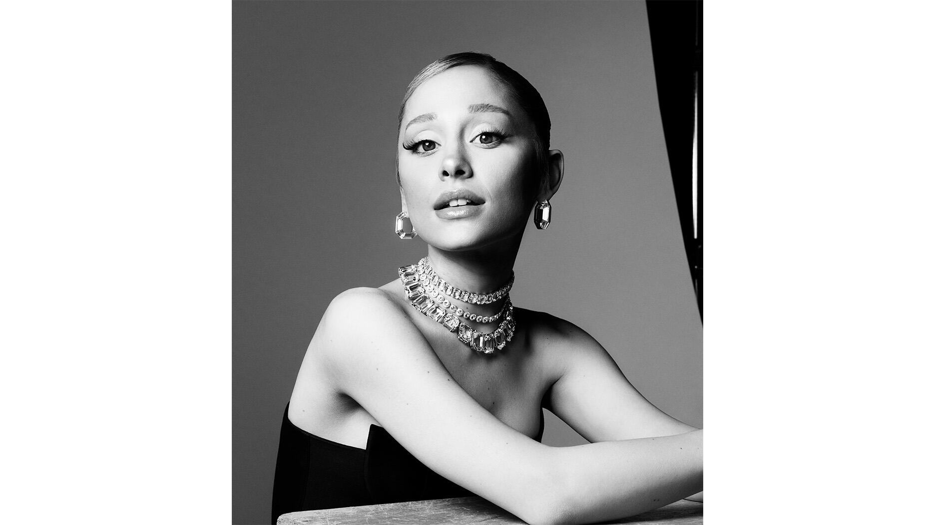 Ariana Grande said she cannot wait “to inspire others to embrace their own unique sparkle,” as Swarovski’s brand ambassador. (Photo credited to Mert Alas and Marcus Piggot for Swarovski) Ariana Grande Modeling in Swarovski Jewelry