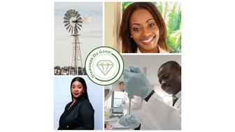The Entrepreneurship Grants program supports winners with financial aid to scale their businesses and increase their societal impact, said Diamonds Do Good. Pictured here are three of the 13 winners, top right is Tresia Shituula, and bottom row left to right, are Monkgogi Moshaga and Mohamed Samu. Tresia Shituula, Monkgogi Moshaga, Mohamed Samu