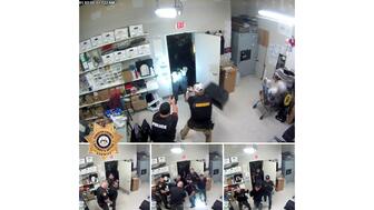 Authorities have arrested three men believed to be connected to a string of burglaries in jewelry stores across the U.S. (Image courtesy of the Forsyth County Sheriff’s Office) Surveillance footage of Black Bin Crew thieves arrest