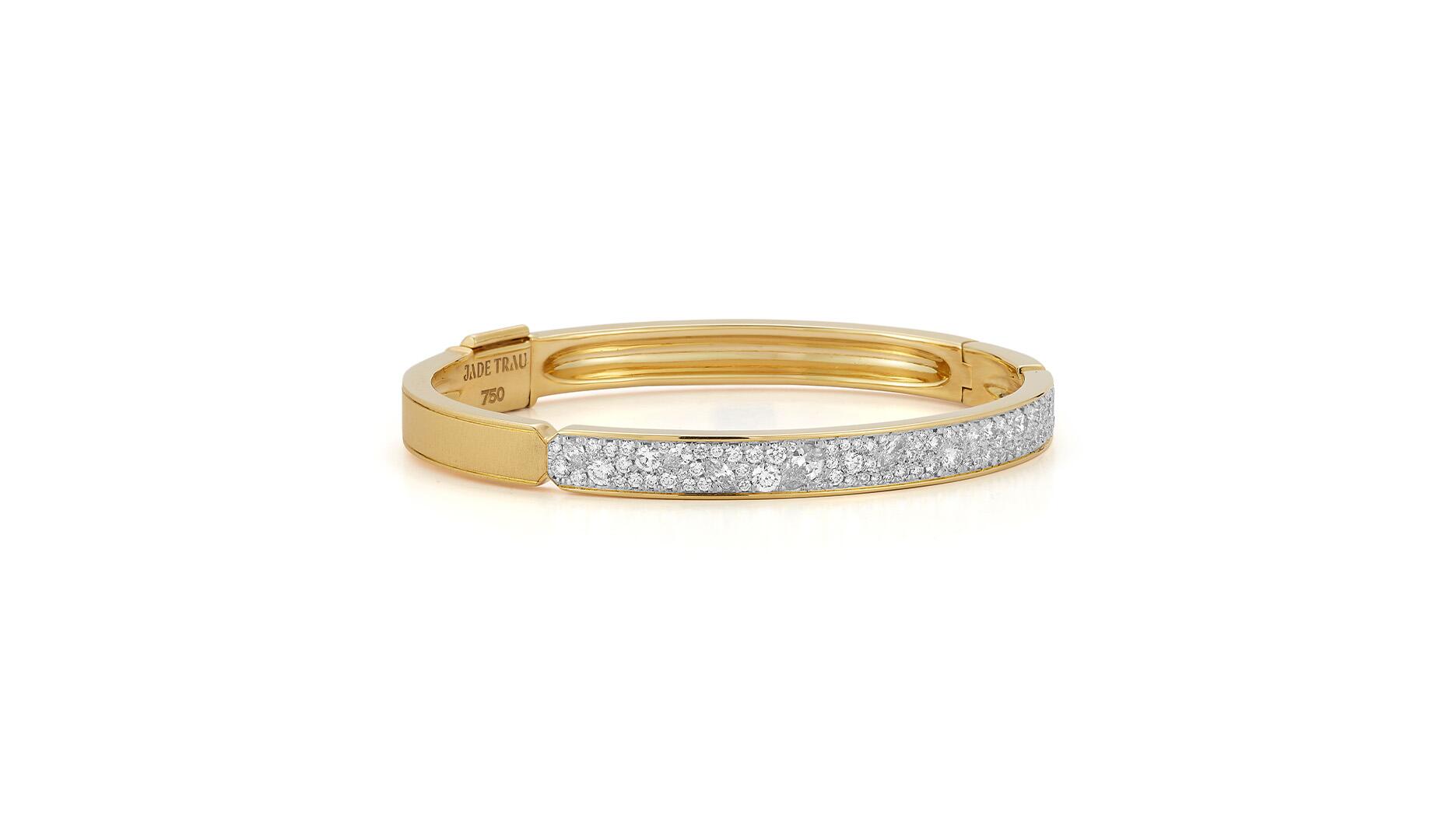 Jade Trau’s new “Billie” bangle in 18-karat yellow gold with round-, pear-, and marquise-cut diamonds totaling 1.72 carats ($22,600) Billie Bangle