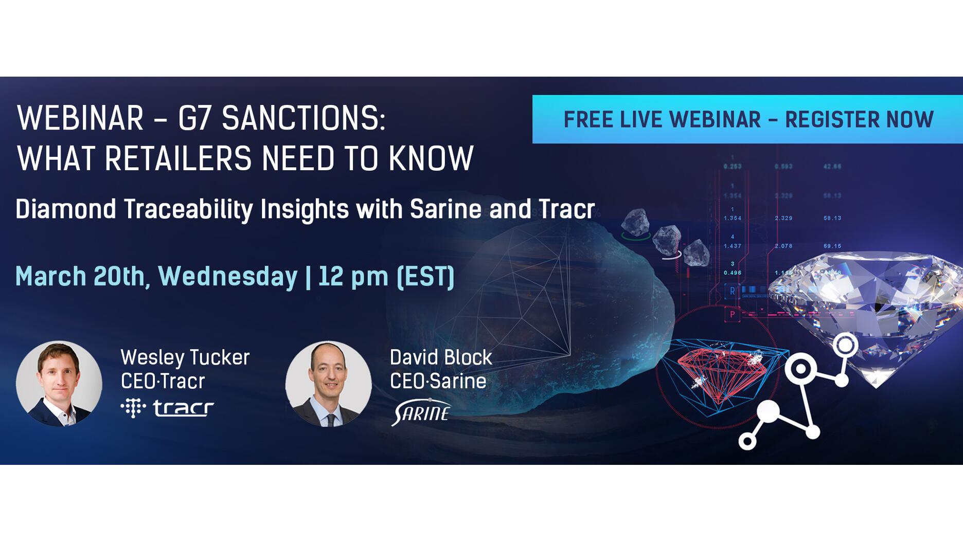 Graphic for Sarine Tracr webinar on G7 ban on Russian diamonds